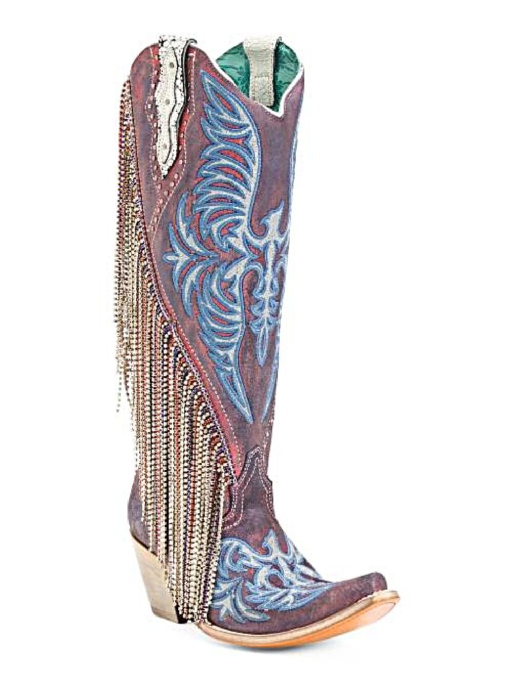 CORRAL BOOTS Embroidery And Studs Chameleon Effect Tall Western Boots - Snip Toe